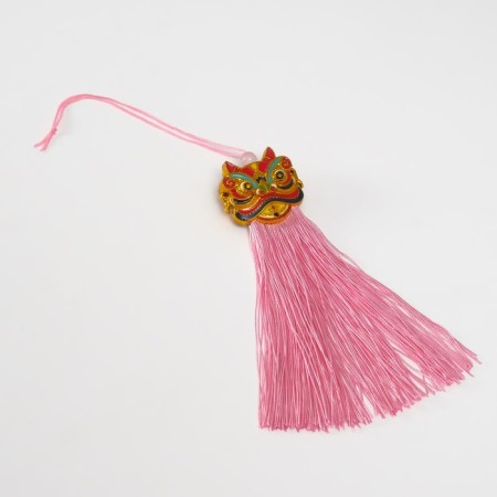 Textile suspension, plastic "Chinese lion" pink 2x4x14 cm-3
