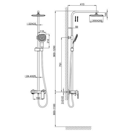 The shower system d & k berlin technische DA1433715A02, tropical shower, hand watering can, chrome-1