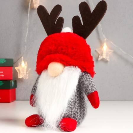Interior doll "Santa Claus in a red hat with horns" 20x13x11 cm-2