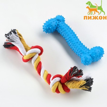 A set of toys for medium dogs "bone (16 cm) and rope (90-100 g)", blue