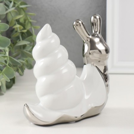 Souvenir Ceramics "Snail" silver with white 13.5x6.5x13.5 cm-1