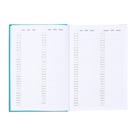 Dated diary 2025, Devente. Flag, A5 168 sheets, Attomex. EVEN, solid cover of boomvinyl with foam rubber, silkography, liesse, block 70 g/m2, turquoise-7