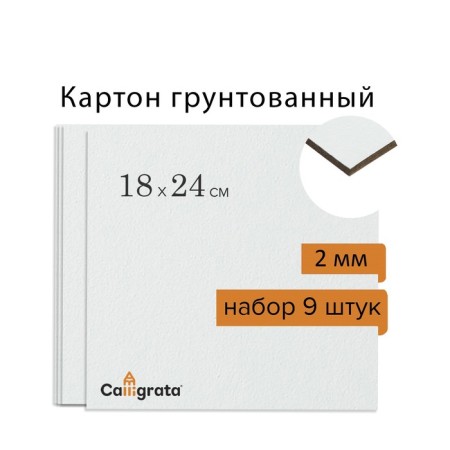 Cardboard is primed 18 x 24 cm, thickness 2 mm, acrylic soil, calligrata, in a set of 9 pcs.