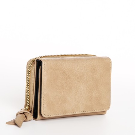 Women's wallet on the button, beige color
