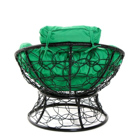 Armchair "Papasan" mini, rattan, pillow green mix, black frame, 81x68x77cm-6