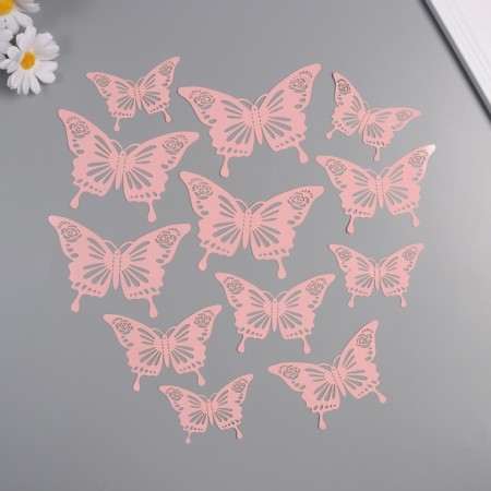Stick Paper "Butterflies with roses" matte pink set 12 pcs 12 cm, 10 cm, 8 cm