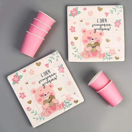 Set of dishes “Happy birthday, daughter!”: Glasses 6 pcs., Plates 6 pcs.-2