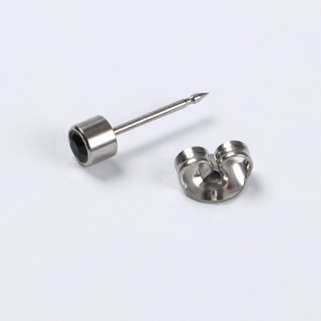 Disposable gun for piercing, earring in the “mini” kit, 4 mm, black color in silver-6