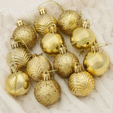 Set of balls plastic D-4 cm, 12 pcs "New Year's branches" gold
