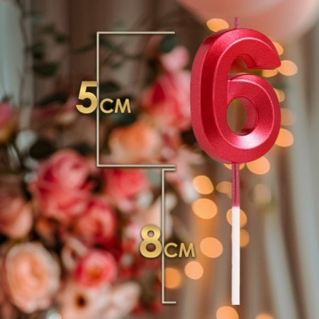 Candle in the cake on the ships "Fine", the number "6", 5 cm, red-1