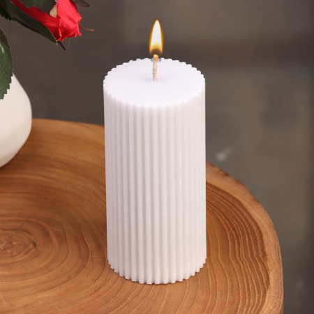 Candle-cylinder with faces, 5x10 cm, gray, 6 hours-1