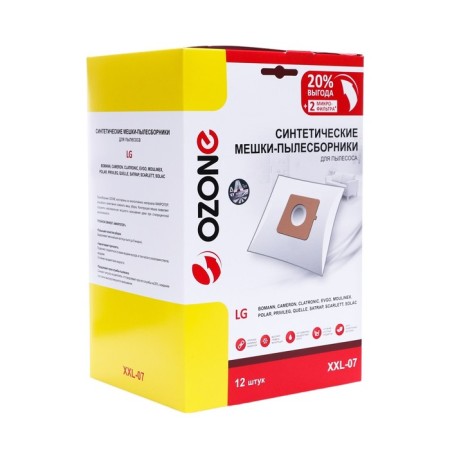 The XXL-07 Ozone bag is synthetic for the vacuum cleaner, 12 pcs + 2 microfilters