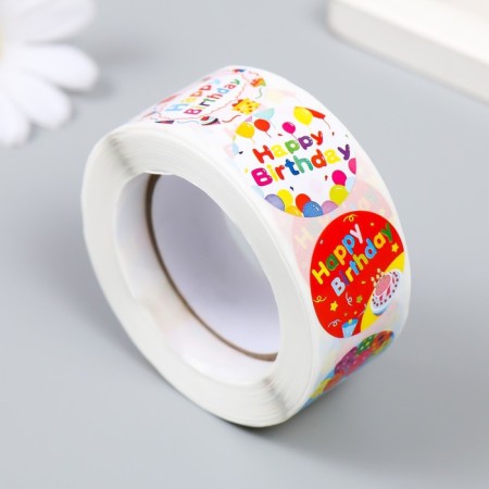 Stick Paper "Happy Birthday!" D = 2.5 cm 500 pcs in a roll 3x6.5x6.5 cm-1