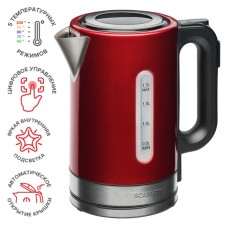Electric kettle Scarlett SC-EK21S77, metal, 1.7 l, 2200 watts, adjustment t °, red