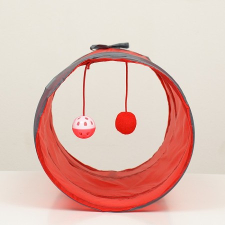 Tunnel for cats with a toy, 50 x 25 cm, red-4