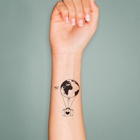 Tattoo on the body Black "Ball with a suitcase" 6x6 cm-2