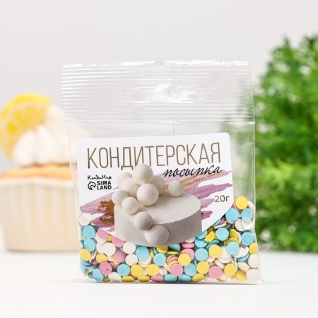 Sprinking confectionery "confetti": yellow, blue, pink, white ", 20 g