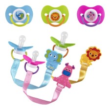 Nipple - Silicone dummy classic, with a chain and clothespin, from 0 months., Mix color