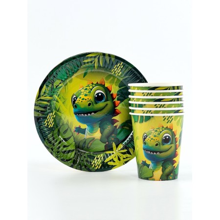 A set of paper dishes is a disposable "dinosaur" 6 plates, 6 glasses-1