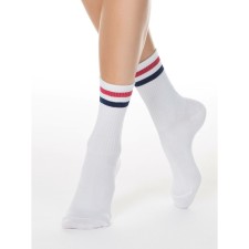 Extended women's socks with bright strips of Contte Elegant Active, size 25, white, red color
