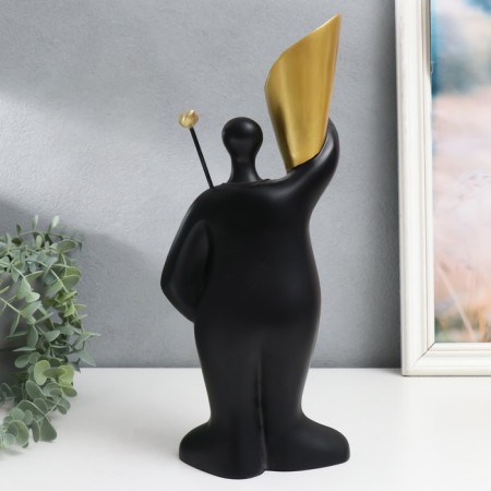 Souvenir Polystone stand "A man with a bird on the shoulder" black 14x33 cm-2