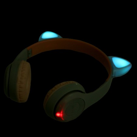 Wireless “cats” headphones, sound and light effects, folding, gray color-7