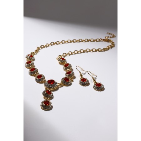 Set 2 objects: earrings, necklace "magnificent age", white-red color in gold, 42cm-3