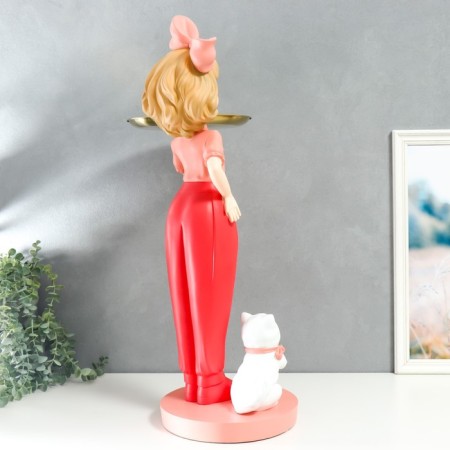 Souvenir Polystone stand "Girl with a pink bow and a cat" D = 26 cm 76x27x35 cm-5