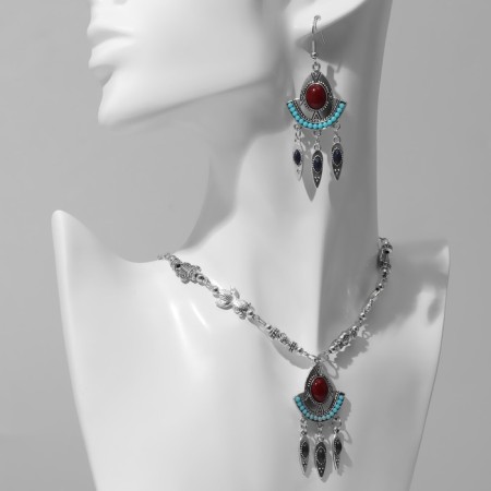 Set 2 items: earrings, necklace "India" Flora and fauna, color in black silver, 32 cm