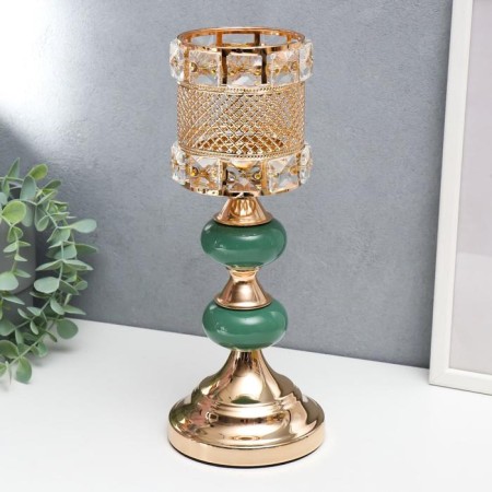 Summary Metal for 1 candle "Malachite stones" gold 30x11.5x11.5 cm-1
