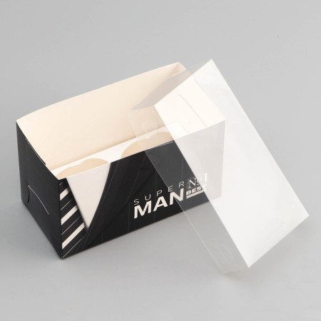 Box for 2 cupcake with a transparent lid, "male", 16 × 8 × 10 cm, confectionery packaging-3