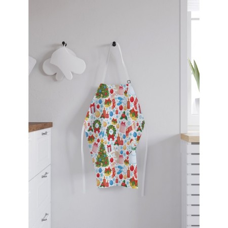 Apron of a kitchen with a photo print "New Year's snowmen", adjustable, size OS