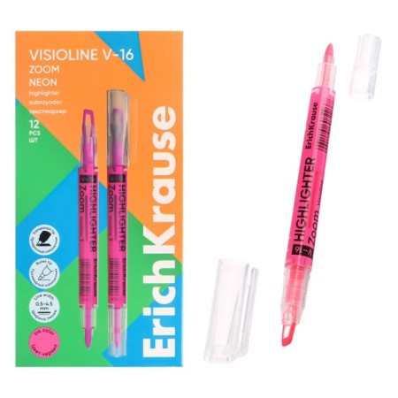 Textbook marker 0.5-3.5 mm Erichkrause Visioline V-16 zoom neon, bilateral, pink neon, water-based ink
