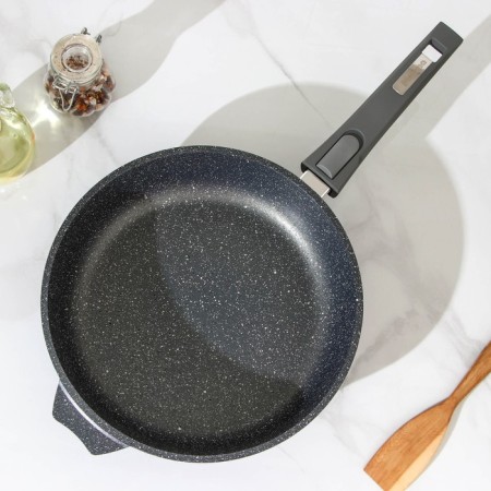 Granite pan, d = 26 cm, anti -stick coating, removable handle, glass cover, color gray color-1