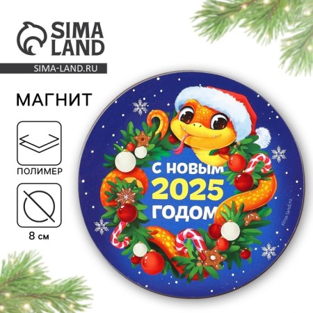 Magnet "Happy New Year 2025", 8 x 8 cm