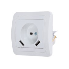 Розетка IN HOME "CLASSICO",  16 А+ 2 USB 2А, одноместная, 230В, встраиваемая, без з/к, белая