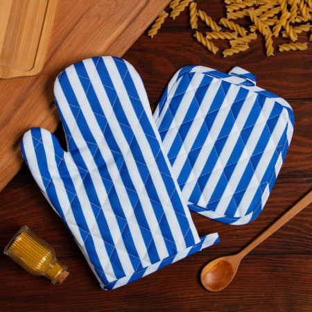 Kitchen set of shares. Color blue take 17x17 cm, mittens 26x16 cm, 100% p/e