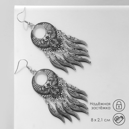 Earrings Metal "East" Wealth, Black Silver Color