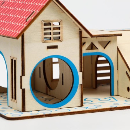 Complex-site for rodents with 2 houses and a hill, plywood, 19 x 14 cm-7