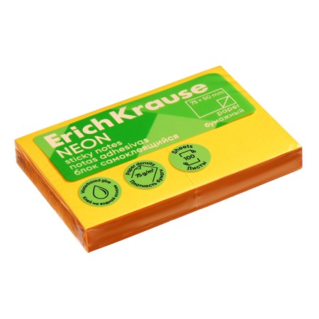 Block with a sticky edge paper 75x50 mm, Erichkrause "Neon", 100 sheets, orange-2