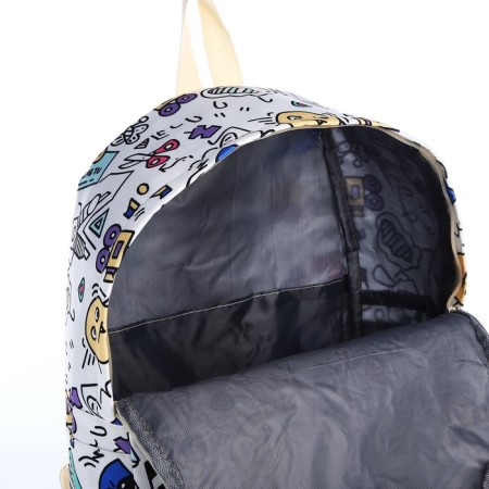 School backpack of textiles with a zipper, 3 pockets, white/multi -colored color-5