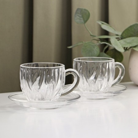 Tea -glass set "Bliss", 4 items: 2 cups 150 ml, 2 saucers d = 12 cm