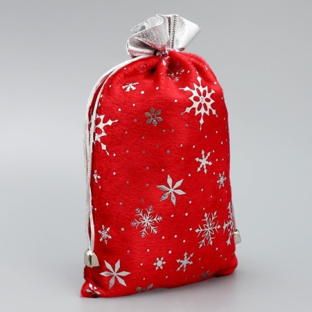 Bag gift plush “I hurry to congratulate”, snowflakes, embossing, 16 x 24 cm +/- 1.5 cm, New Year-2