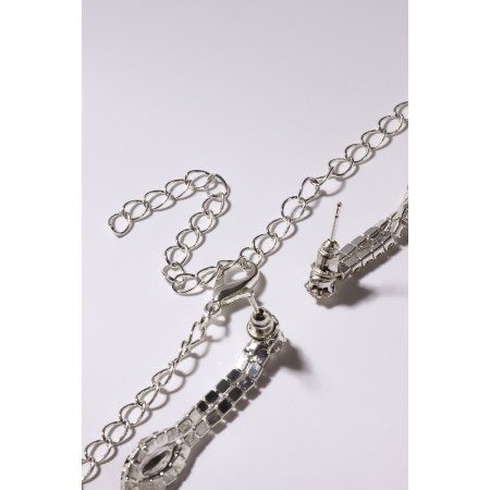 Set 2 objects: earrings, necklace necklace rhombus, black and white color in silver, 45cm-2