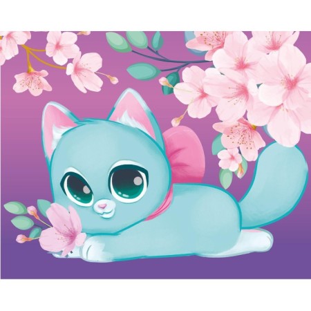 Diamond mosaic for children "Cute cat and sakura" 20x25 cm-2