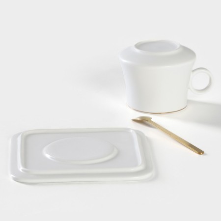 Tea couple ceramic "sheet", 2 objects: a mug with a spoon of 180 ml, a saucer d = 13.5 cm, white color-4
