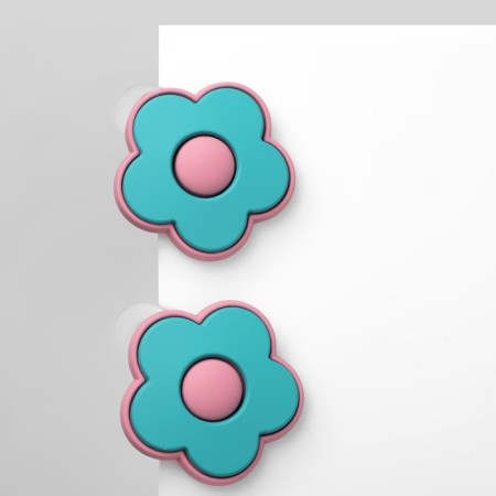 Earrings plastic "flowers", pink-green color-1