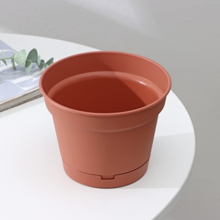 Pot for flowers with a pallet min, 1.2 l, d = 15 cm, h = 11.3 cm, terracotta color-2
