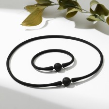 Set 2 objects: chocker, lava bracelet rubber, black color