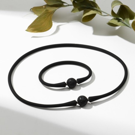 Set 2 objects: chocker, lava bracelet rubber, black color